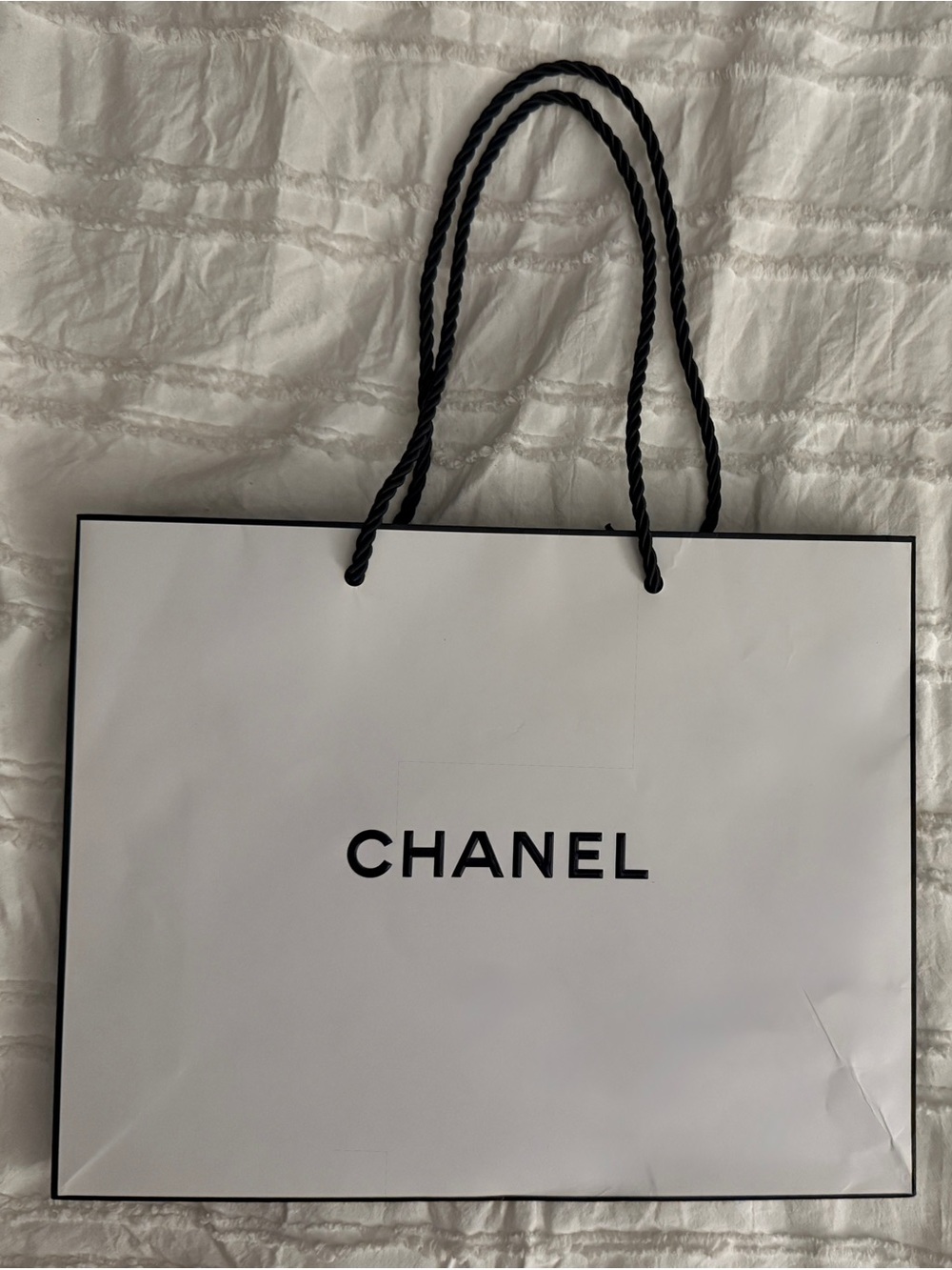 CHANEL Black & White Branded Tote Bag with Rope Handles
